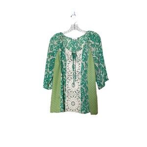 Jade Melody Tam Mixed‎ Media Boho Peasant Top Blouse Sz M Lightweight Semi Sheer